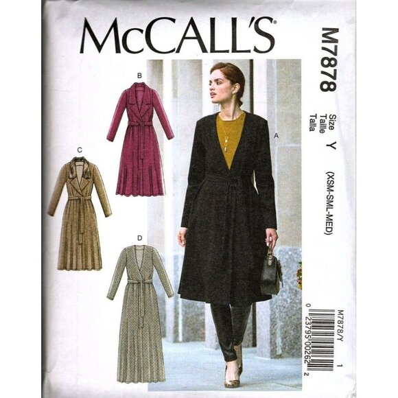 McCalls M7878 Misses XS to M Long Jacket and Belt New Uncut Sewing Pattern - Picture 1 of 2